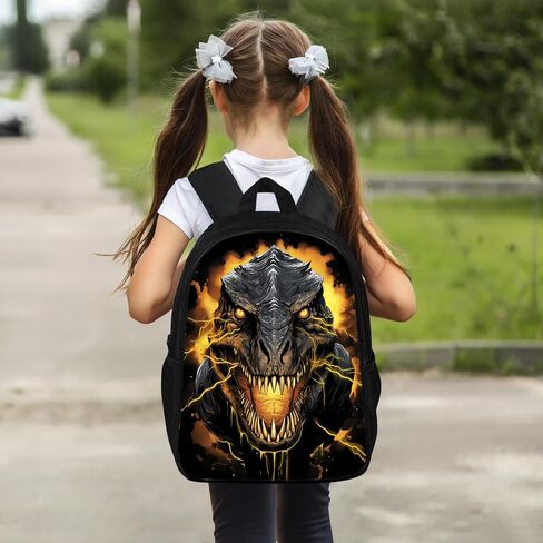 Huke Dinosaur Backpack for Kids Boys Girls, Cool Dino Backpack, Children Black Gold Lightning Dinosaur Bookbags, Elementary Middle High College Students School Backpack, 17 Inches in Saudi Arabia