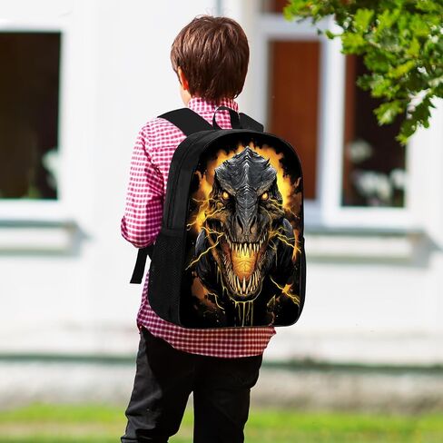 Huke Dinosaur Backpack for Kids Boys Girls, Cool Dino Backpack, Children Black Gold Lightning Dinosaur Bookbags, Elementary Middle High College Students School Backpack, 17 Inches in Saudi Arabia