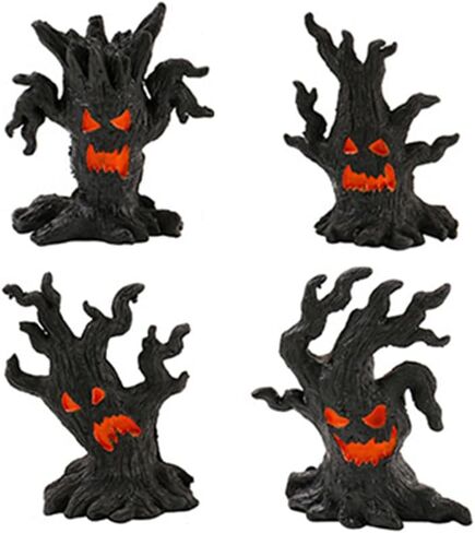 4 Pcs Halloween Haunted House Decorations, Resin Cute Halloween Figurines, Mini Spooky Table Craft Tree Demon Ornament for Party Home Garden Decor in Kuwait