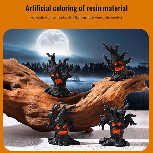 4 Pcs Halloween Haunted House Decorations, Resin Cute Halloween Figurines, Mini Spooky Table Craft Tree Demon Ornament for Party Home Garden Decor in Kuwait