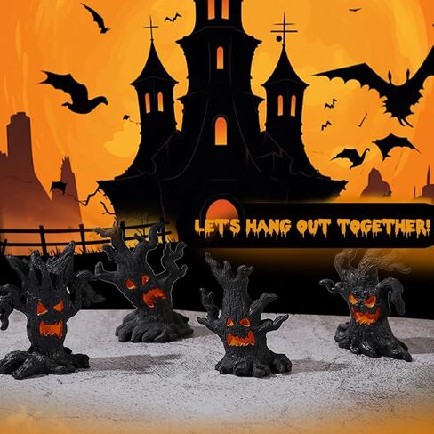 4 Pcs Halloween Haunted House Decorations, Resin Cute Halloween Figurines, Mini Spooky Table Craft Tree Demon Ornament for Party Home Garden Decor in Kuwait