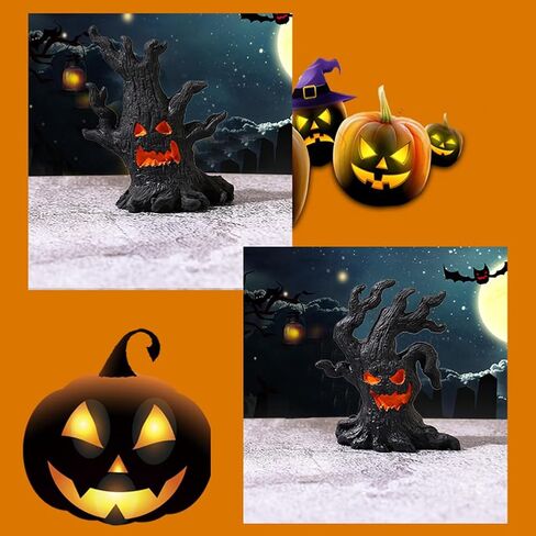 4 Pcs Halloween Haunted House Decorations, Resin Cute Halloween Figurines, Mini Spooky Table Craft Tree Demon Ornament for Party Home Garden Decor in Kuwait