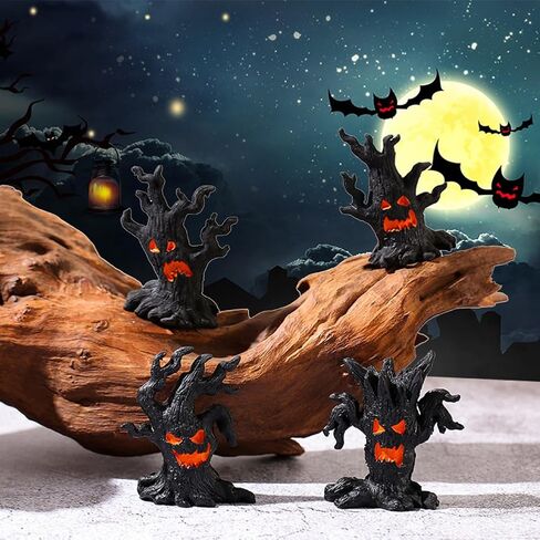 4 Pcs Halloween Haunted House Decorations, Resin Cute Halloween Figurines, Mini Spooky Table Craft Tree Demon Ornament for Party Home Garden Decor in Kuwait