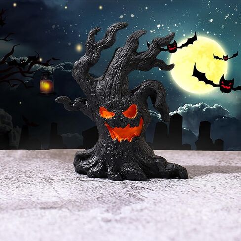 4 Pcs Halloween Haunted House Decorations, Resin Cute Halloween Figurines, Mini Spooky Table Craft Tree Demon Ornament for Party Home Garden Decor in Kuwait
