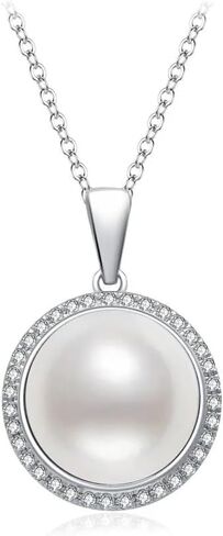 White Pearl Necklace for Women Natural Tahitian Pearls Necklace Sterling Silver/10K 14K 18K Gold, Wedding Birthday Anniversary Jewelry Gifts for Mom Women in Saudi Arabia
