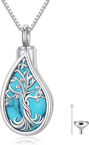 Toupop Teardrop Tree of Life Dur Necklace for Ashes 925 Sterling Silver Gemstone Tree of Life حرق مجوهرات مع هدايا المجوهرات التذكارية للحشو in Saudi Arabia