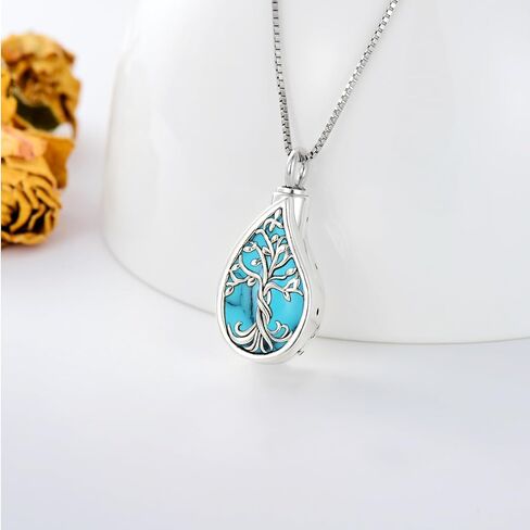 Toupop Teardrop Tree of Life Dur Necklace for Ashes 925 Sterling Silver Gemstone Tree of Life حرق مجوهرات مع هدايا المجوهرات التذكارية للحشو in Saudi Arabia
