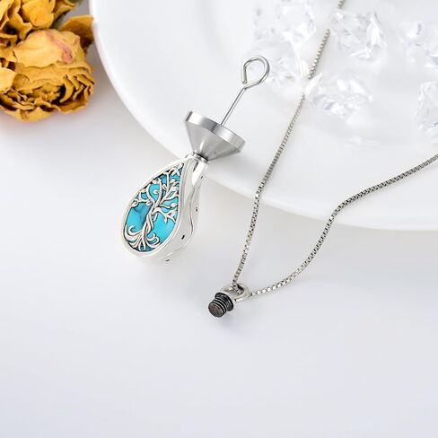 Toupop Teardrop Tree of Life Dur Necklace for Ashes 925 Sterling Silver Gemstone Tree of Life حرق مجوهرات مع هدايا المجوهرات التذكارية للحشو in Saudi Arabia