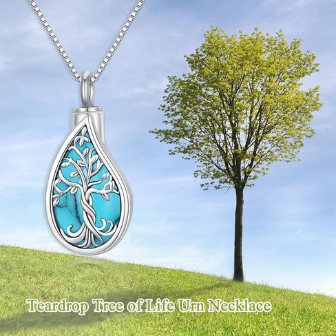 Toupop Teardrop Tree of Life Dur Necklace for Ashes 925 Sterling Silver Gemstone Tree of Life حرق مجوهرات مع هدايا المجوهرات التذكارية للحشو in Saudi Arabia