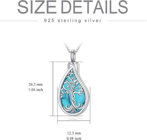 Toupop Teardrop Tree of Life Dur Necklace for Ashes 925 Sterling Silver Gemstone Tree of Life حرق مجوهرات مع هدايا المجوهرات التذكارية للحشو in Saudi Arabia
