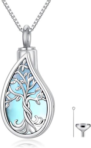 Toupop Teardrop Tree of Life Dur Necklace for Ashes 925 Sterling Silver Gemstone Tree of Life حرق مجوهرات مع هدايا المجوهرات التذكارية للحشو in Kuwait