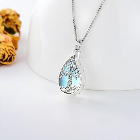 Toupop Teardrop Tree of Life Dur Necklace for Ashes 925 Sterling Silver Gemstone Tree of Life حرق مجوهرات مع هدايا المجوهرات التذكارية للحشو in Kuwait