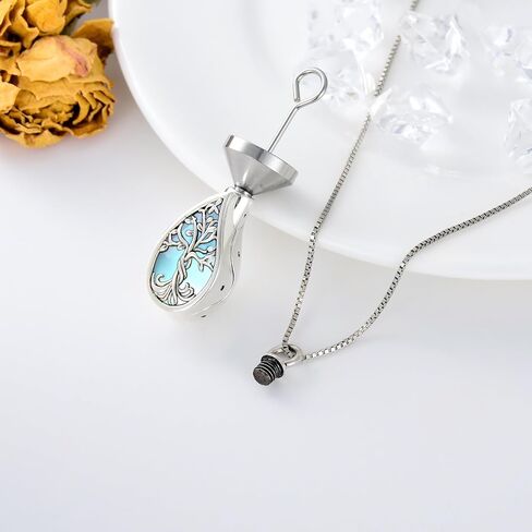 Toupop Teardrop Tree of Life Dur Necklace for Ashes 925 Sterling Silver Gemstone Tree of Life حرق مجوهرات مع هدايا المجوهرات التذكارية للحشو in Kuwait