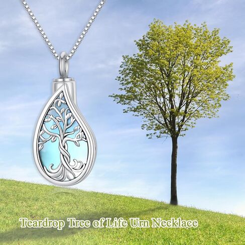Toupop Teardrop Tree of Life Dur Necklace for Ashes 925 Sterling Silver Gemstone Tree of Life حرق مجوهرات مع هدايا المجوهرات التذكارية للحشو in Kuwait