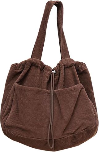 WYCY Corduroy Tote Bag for Women, Large Capacity Corduroy Bag Work Drawstring Bags with Inner Pocket Office Tote Handbag in Saudi Arabia
