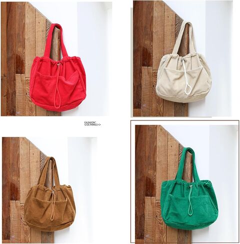 WYCY Corduroy Tote Bag for Women, Large Capacity Corduroy Bag Work Drawstring Bags with Inner Pocket Office Tote Handbag in Saudi Arabia