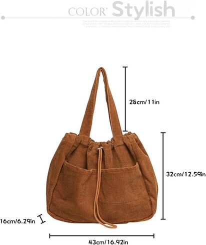 WYCY Corduroy Tote Bag for Women, Large Capacity Corduroy Bag Work Drawstring Bags with Inner Pocket Office Tote Handbag in Saudi Arabia