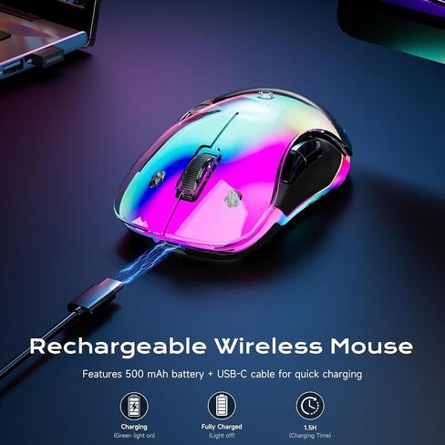 memzuoix 2.4G Aesthetic Wireless Mouse - Customizable Covers & LED Mood Lighting - Rechargeable Ergonomic Design, 5 Buttons, 1200 DPI for Office, Laptop, Mac - White in Kuwait