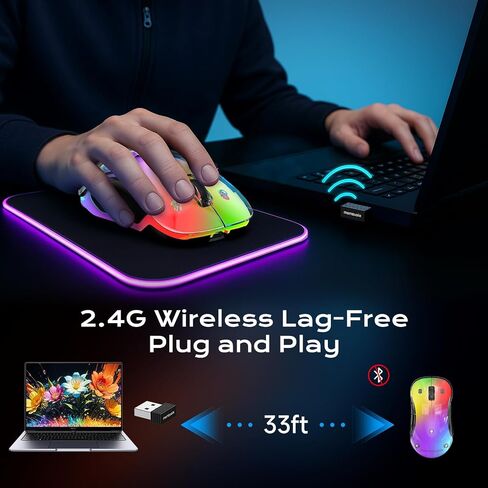 memzuoix 2.4G Aesthetic Wireless Mouse - Customizable Covers & LED Mood Lighting - Rechargeable Ergonomic Design, 5 Buttons, 1200 DPI for Office, Laptop, Mac - White in Kuwait