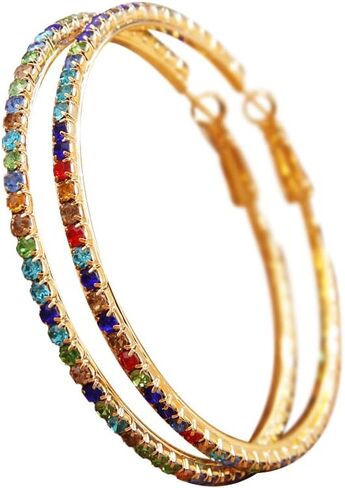 60 ملم أقراط راينستون كبيرة للأقراط للنساء Hypoallergenic كبير الزركونيا الأطواق Huggie Sparkly CZ Gold Gold Plated Women's Mashing Mashing Modern for Party Dance in Kuwait