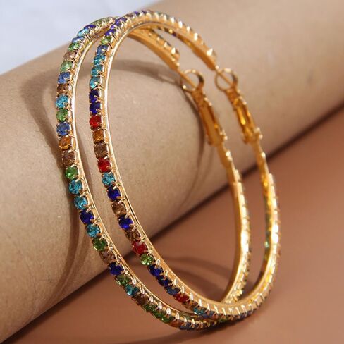 60 ملم أقراط راينستون كبيرة للأقراط للنساء Hypoallergenic كبير الزركونيا الأطواق Huggie Sparkly CZ Gold Gold Plated Women's Mashing Mashing Modern for Party Dance in Kuwait
