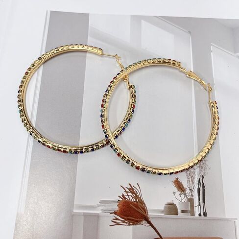 60 ملم أقراط راينستون كبيرة للأقراط للنساء Hypoallergenic كبير الزركونيا الأطواق Huggie Sparkly CZ Gold Gold Plated Women's Mashing Mashing Modern for Party Dance in Kuwait