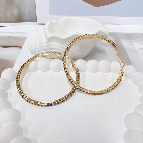 60 ملم أقراط راينستون كبيرة للأقراط للنساء Hypoallergenic كبير الزركونيا الأطواق Huggie Sparkly CZ Gold Gold Plated Women's Mashing Mashing Modern for Party Dance in Kuwait