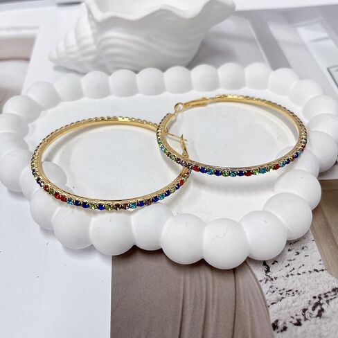 60 ملم أقراط راينستون كبيرة للأقراط للنساء Hypoallergenic كبير الزركونيا الأطواق Huggie Sparkly CZ Gold Gold Plated Women's Mashing Mashing Modern for Party Dance in Kuwait