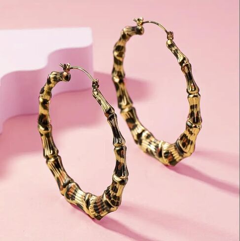 Leopard Print Earrings for Women Vintage Leopards Print Hoop Earrings 90s Large Bamboo Hoop Earrings Hypoallergenic Statement Hoop Earring Trendy Birthday Party Wedding Jewelry in Kuwait