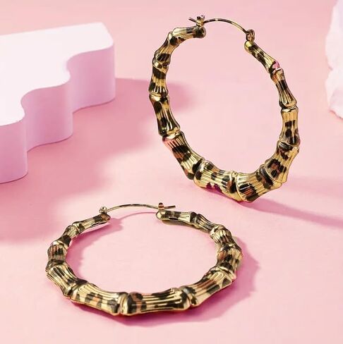 Leopard Print Earrings for Women Vintage Leopards Print Hoop Earrings 90s Large Bamboo Hoop Earrings Hypoallergenic Statement Hoop Earring Trendy Birthday Party Wedding Jewelry in Kuwait