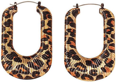 Leopard Print Earrings for Women Vintage Leopards Print Hoop Earrings 90s Large Bamboo Hoop Earrings Hypoallergenic Statement Hoop Earring Trendy Birthday Party Wedding Jewelry in Kuwait