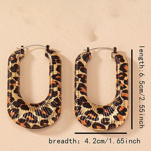 Leopard Print Earrings for Women Vintage Leopards Print Hoop Earrings 90s Large Bamboo Hoop Earrings Hypoallergenic Statement Hoop Earring Trendy Birthday Party Wedding Jewelry in Kuwait