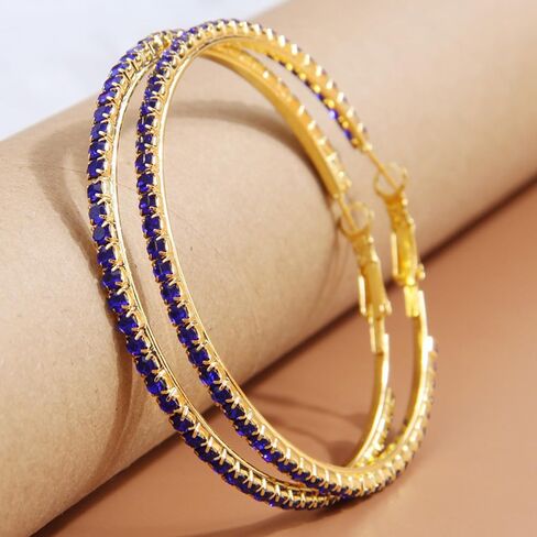 60mm Rhinestone Big Hoop Earrings for Women Hypoallergenic Large Cubic Zirconia Hoops Huggie Sparkly CZ Crystal Gold Plated Women's Loop Earring Fashion Classic Jewelry for Party Dance in Saudi Arabia