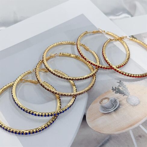 60mm Rhinestone Big Hoop Earrings for Women Hypoallergenic Large Cubic Zirconia Hoops Huggie Sparkly CZ Crystal Gold Plated Women's Loop Earring Fashion Classic Jewelry for Party Dance in Saudi Arabia