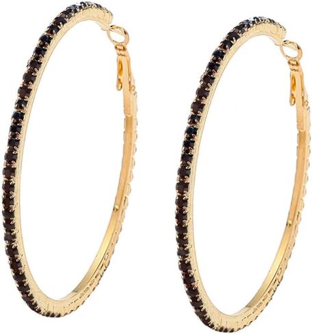 60 ملم أقراط راينستون كبيرة للأقراط للنساء Hypoallergenic كبير الزركونيا الأطواق Huggie Sparkly CZ Gold Gold Plated Women's Mashing Mashing Modern for Party Dance in Kuwait
