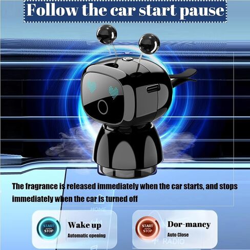Robot Intelligent Aromatherapy Machine, Smart Cute Robot Car Air Freshener, Fine Spray/Fillable/Four-Gear Adjustment/Vibration Sensing/On-Off/Large Capacity Long-Lasting Fragrance/V3 (Black, Cologne) in Kuwait