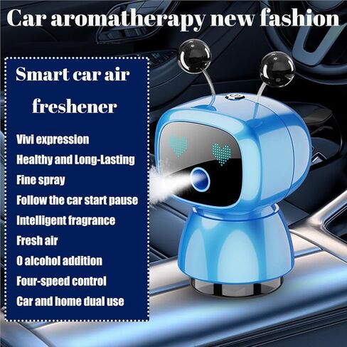 Robot Intelligent Aromatherapy Machine, Smart Cute Robot Car Air Freshener, Fine Spray/Fillable/Four-Gear Adjustment/Vibration Sensing/On-Off/Large Capacity Long-Lasting Fragrance/V3 (Black, Cologne) in Saudi Arabia