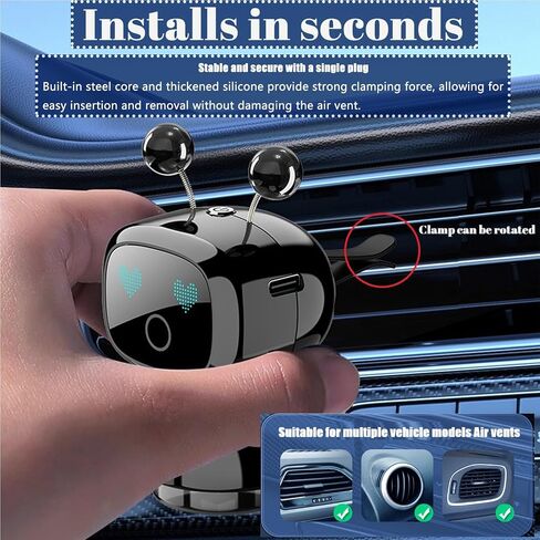 Robot Intelligent Aromatherapy Machine, Smart Cute Robot Car Air Freshener, Fine Spray/Fillable/Four-Gear Adjustment/Vibration Sensing/On-Off/Large Capacity Long-Lasting Fragrance/V3 (Black, Cologne) in Saudi Arabia