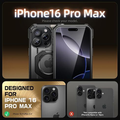 SUPCASE for iPhone 16 Pro Max Case with Camera Control Capture Button (Unicorn Beetle Grip), [Built-in Stand] [Compatible with MagSafe] Heavy Duty Magnetic Phone Case for iPhone 16 Pro Max, Black in Saudi Arabia