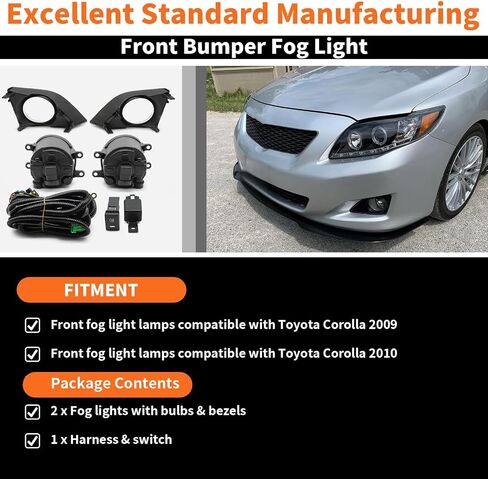 Fog Light Assembly Compatible with Corolla 2009-2010 Fog Lamp w/H11 12V 55W Halogen Bulbs & Bezels & Harness & Switch in Saudi Arabia