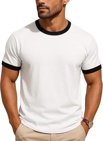 JustBlanks Mens Cotton T-Shirt for Men Short Sleeves Men's t-Shirt Crew T-Shirt Crewneck Tee Ringer T Shirt in Saudi Arabia