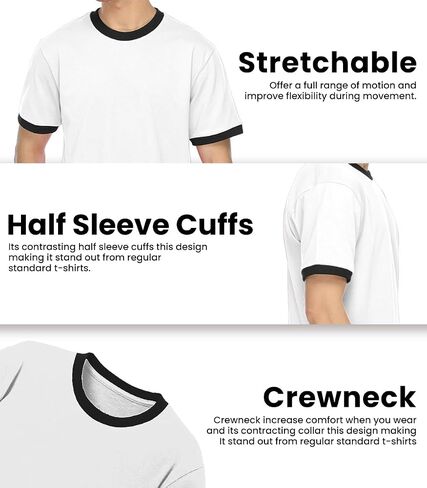 JustBlanks Mens Cotton T-Shirt for Men Short Sleeves Men's t-Shirt Crew T-Shirt Crewneck Tee Ringer T Shirt in Saudi Arabia