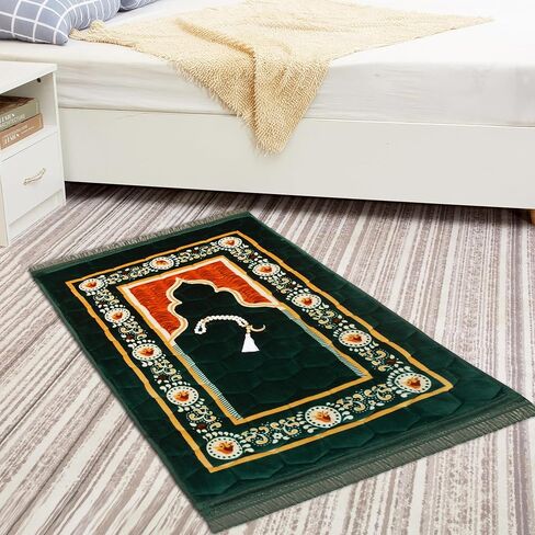 Prayer Rug Muslim Mat Islamic - Padded Very Thick Prayer Rug Sajadah for Men Women with Islam Prayer Beads, Soft and Luxury (31.5" x 47.2", Grey) in Saudi Arabia