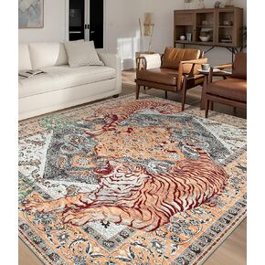 chakme Tiger Green Washable Area Rugs 5’x7’, Soft Bedroom Rug for Living Room Ultra-Thin Non Slip Dining Room Rug, for Nursery, Classroom, Playroom, Bedroom (Green, 5x7FT) in Saudi Arabia