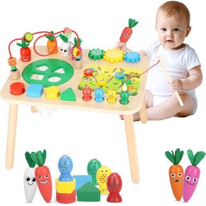 Activity Table for 1+ Year Old Girls Boys, 7-in-1 Wooden Montessori Toys, Activity Center, Baby Toddler Sensory Toys Kids First Birthday Gift in Saudi Arabia