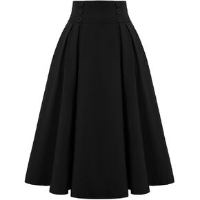 Vintage Pleated Plaid Skirt Autumn Winter High Waist Midi Skirts Button Decoration Plus Size Skirt in Saudi Arabia