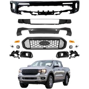 Front Bumper Face Bar & Grille Kit Compatible with 2019-2023 Ford Ranger (With Fog Lights) - KB3Z17757BAPTM, KB3Z17626DAPTM-Direct Replacement Primed Black Textured Bumper Cover in Saudi Arabia