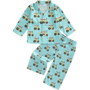 Biayxms Toddler Boy Silk Pajamas Set Button Down Dinasour Long Sleeve Shirts Tops and Pants Two Piece Satin Pj Lounge Sets in Kuwait