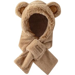 Women Kawaii Bear Ear Beanie Hat Scarf 2 in 1, Cute Sherpa Fleece Fuzzy Hat Japanese Winter Warm Fluffy Hat Cap in Saudi Arabia