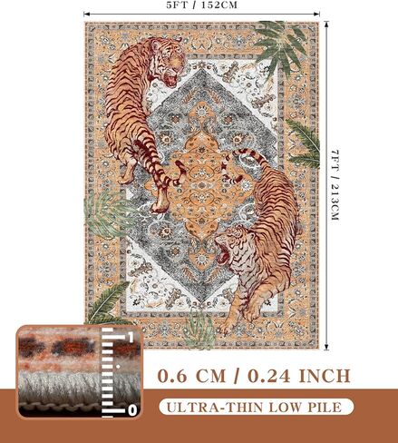 سجاد منطقة قابلة للغسل في Chakme Tiger 5'x7 '، سجادة غرفة نوم ناعمة لغرفة المعيشة سجادة غرفة طعام غير قابلة للانزلاق ، لحضانة ، غرفة نوم ، غرفة نوم (أخضر ، 5 × 7 قدم) in Saudi Arabia